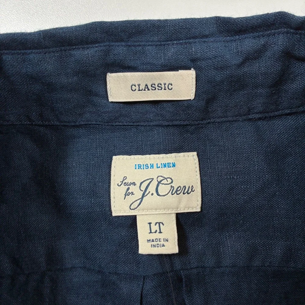 NEW J. Crew Baird McNutt Irish Linen Button Down Shirt Large Tall LT Navy Blue